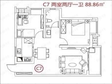 泷悦华府2室2厅1卫户型图