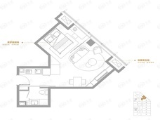 万达御湖公寓1室2厅1卫户型图