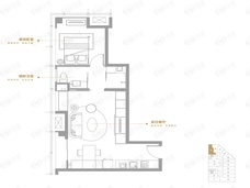 万达御湖公寓1室2厅1卫户型图