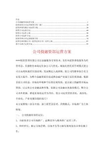 投资公司运营方案