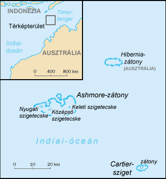 Az Ashmore- és Cartier-szigetek térképe