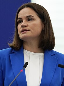 An image of Belarusian leader of the opposition government-in-exile, Sviatlana Tsikhanouskaya.