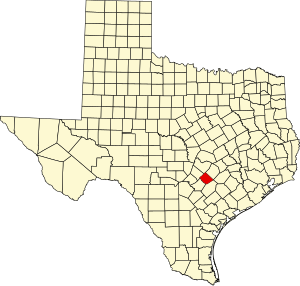 Map of Texas highlighting Caldwell County