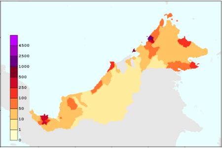 Densité de la population du Sarawak et du Sabah (2010)