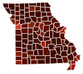 Image 42Map of counties in Missouri by racial plurality, per the 2020 U.S. census Legend Non-Hispanic White   50–60%   60–70%   70–80%   80–90%   90%+ Black or African American   40–50% (from Missouri)