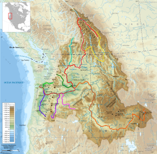 Carte montrant les principaux cours d'eau du bassin du Columbia.