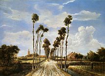 Meindert Hobbema: Het laantje van Middelharnis, 1689. De bomen en het laantje, met een centraal verdwijnpunt, creëren extra diepte.