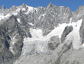 Vue de l'adret de l'arête de Rochefort avec le glacier de Planpincieux à ses pieds.