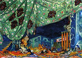 Decor scenic pentru baletul Scheherazade al lui Nikolai Andreevici Rimski-Korsakov, de Léon Bakst (1910)