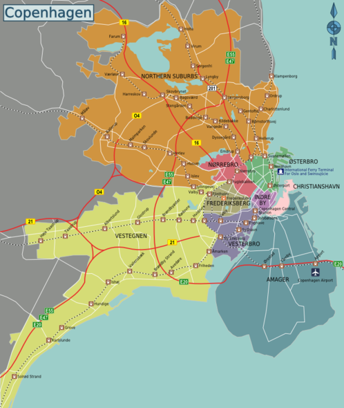 Unofficial but quite widely perceived district division of Copenhagen