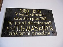 Pamětní deska v heršpickém evangelickém kostele