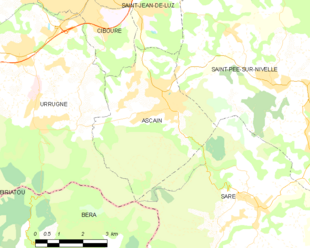 Carte montrant le territoire de la commune et les localités limitrophes.