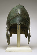 Greek Chalcidian helmet, 500 BCE. ⁇ .Chalcidian helmet