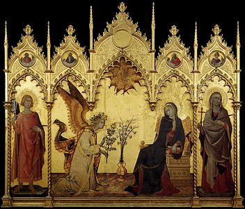 Simone Martini, L'Annonciation, Galerie des Offices, tempera sur bois.