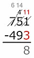 Duke punuar nga e djathta në të majtë: 11 - 3 = 8