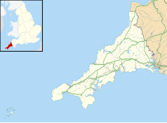 Mapa konturowa Kornwalii, na dole znajduje się punkt z opisem „Falmouth”