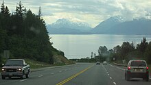 The Sterling Highway, westbound near Homer, is part of Interstate A3.