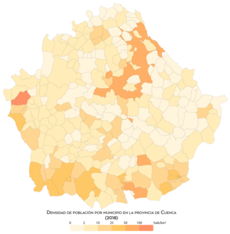 Densidad de población por municipio en 2018