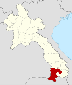 Map showing location of Champasak Province in Laos