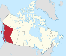 Map of Canada with British Columbia highlighted in red