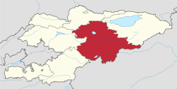 Map of Kyrgyzstan, location of Naryn Region highlighted