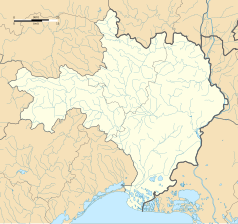 Mapa konturowa Gard, po prawej znajduje się punkt z opisem „Flaux”