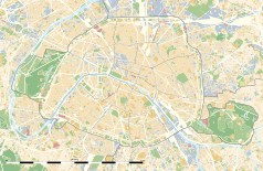 Mapa konturowa Paryża, u góry znajduje się punkt z opisem „Élysée Montmartre”