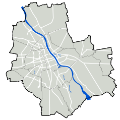 Mapa konturowa Warszawy, w centrum znajduje się punkt z opisem „Ministerstwo Edukacji Narodowej”