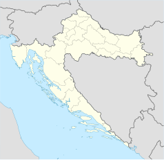 Mapa konturowa Chorwacji, blisko centrum na dole znajduje się punkt z opisem „Trogir”