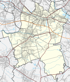 Mapa konturowa Katowic, u góry znajduje się punkt z opisem „Śląski Uniwersytet Medyczny”