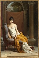 François Gérard: Portrait de Juliette Récamier, 1802, een van de eerste werken waarin de sensuele romantiek door het in die tijd dominante neoclassicisme heen breekt.