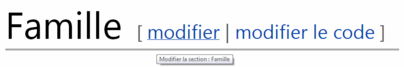 Positionnement des liens "modifier" et modifier le code" au droit de chaque titre de section