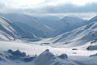 Snow covered mountains outside of Salang Tunnel in Parwan Province