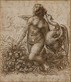 Astudiaeth ar gyfer Leda a'r Alarch (ar goll), t. 1506–1508, Chatsworth House, Lloegr