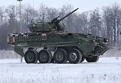 M1296 Stryker Dragoon 2-го кавалерийского полка на полигоне Бемово-Писке в Польше. 11 февраля 2021