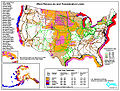 U.S. wind power map, 2007 update, also showing transmission lines