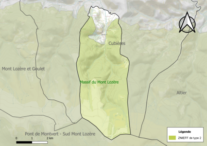 Carte de la ZNIEFF de type 2 sur la commune.