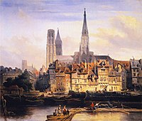 Johannes Bosboom: Gezicht op de Parijse kade en de hoofdkerk te Rouaan, 1839, waarin duidelijk Franse invloeden onderkend kunnen worden.