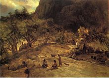 19th-century painting of campsite