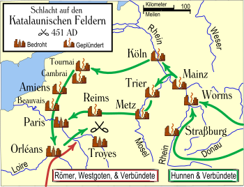 Die Route der Hunnen auf dem Weg zu den Katalaunischen Feldern