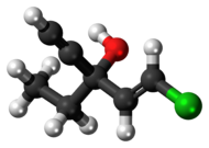 Ball-and-stick model of the ethchlorvynol molecule