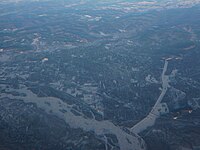 A January 2011 aerial view of North Pole, looking north, with the Tanana River to the southwest of it