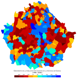 Crecimiento de la población por municipio entre 1998 y 2008