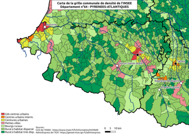 Carte de la grille communale de densité de l'INSEE figurant Mesplède comme une commune rurale.