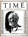 Ajakirja Time esimene number 3. märtsist 1923. Selle kaanel on Ameerika Ühendriikide Esindajatekoja spiikri Joseph G. Cannoni pilt.