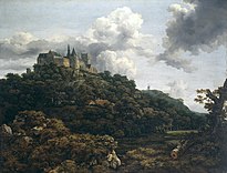 Jacob van Ruisdael. Gezicht op kasteel Bentheim, circa 1653. Van Ruisdael reisde rond 1650 naar Duitsland om inspiratie op te doen voor dit soort werken.