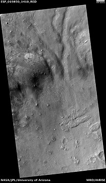 Channels in Argyre quadrangle as seen by HiRISE, under the HiWish program. This is the image of the surface from a single HiRISE image. The scale bar at the top is 500 meters long.