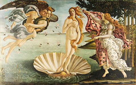 Sandro Botticelli, La Naissance de Vénus, 1485, Galerie des Offices, Florence, tempera grasse.