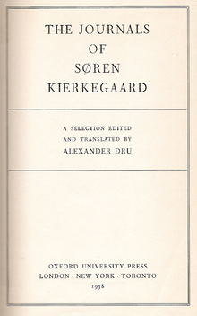 Página de rosto de um livro, intitulado "AS JORNADAS DE SØREN KIERKEGAARD"