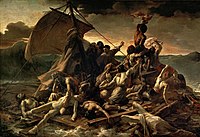 Théodore Géricault: Het vlot van Medusa, 1818-1819, waarin de aandacht voor mensen in rampzalige omstandigheden zich manifesteert.